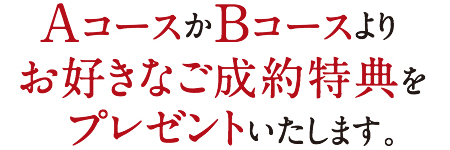 ＡコースかＢコースよりお好きなご成約特典をプレゼントいたします。